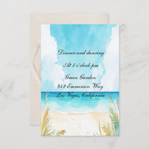 Watercolor Blue Ocean Beach Wedding Reception Card