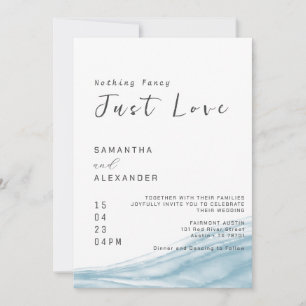 Watercolor Blue Ocean Casual Coastal Beach Wedding Invitation