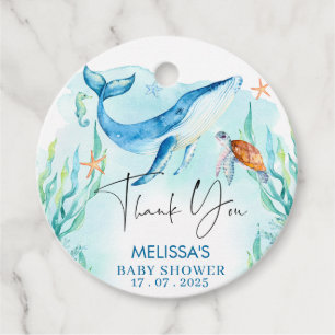 Watercolor Blue Ocean Under The Sea Baby Shower Favour Tags