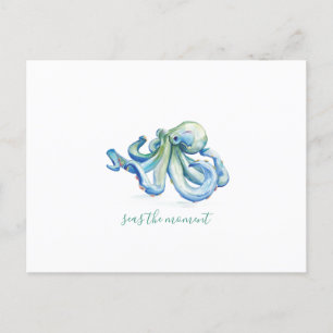 Watercolor Blue Octopus Art Holiday Postcard