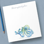 Watercolor Blue Octopus Personalized Stationery Notepad<br><div class="desc">Elegant and coastal, this personalized stationery features your the words "This is my beachy place" set and hand lettered script typography with my blue octopus original watercolor art.. It can be personalized to include your family name or monogram in a hand lettered script typography. Perfect for weddings or your summer...</div>
