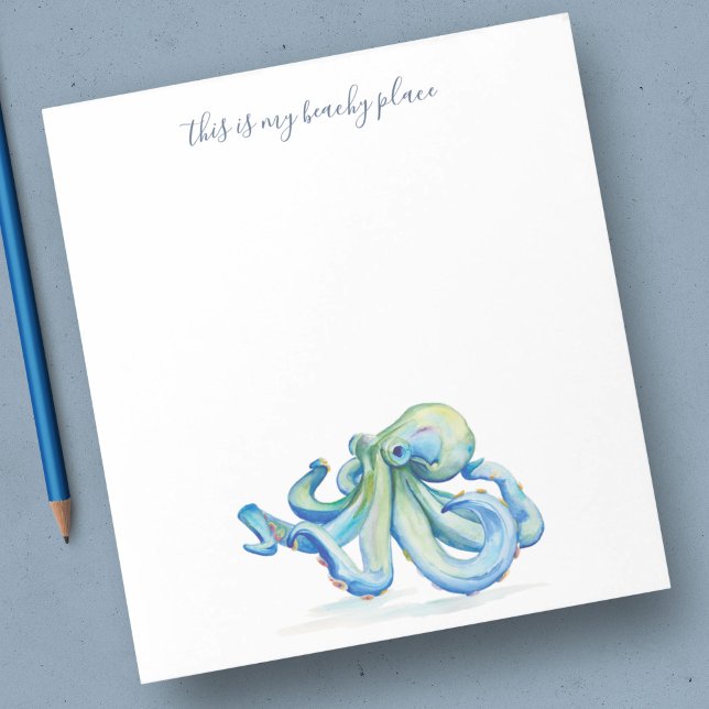 Watercolor Blue Octopus Personalized Stationery Notepad (Personalized Stationery Notepad Watercolor Blue Octopus )