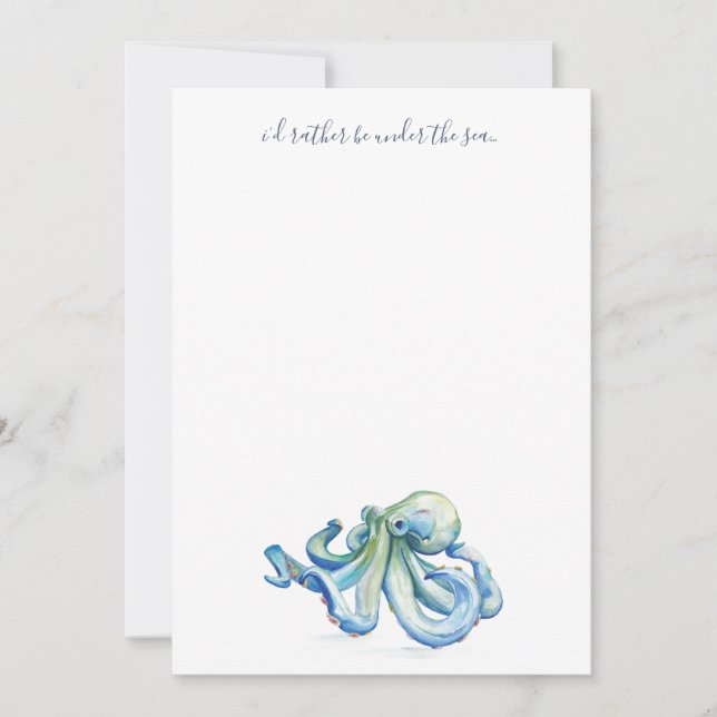 Watercolor Blue Octopus Thank You Personalised Card (Front)