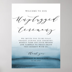 Watercolor Blue Ombre Unplugged Wedding Ceremony Poster