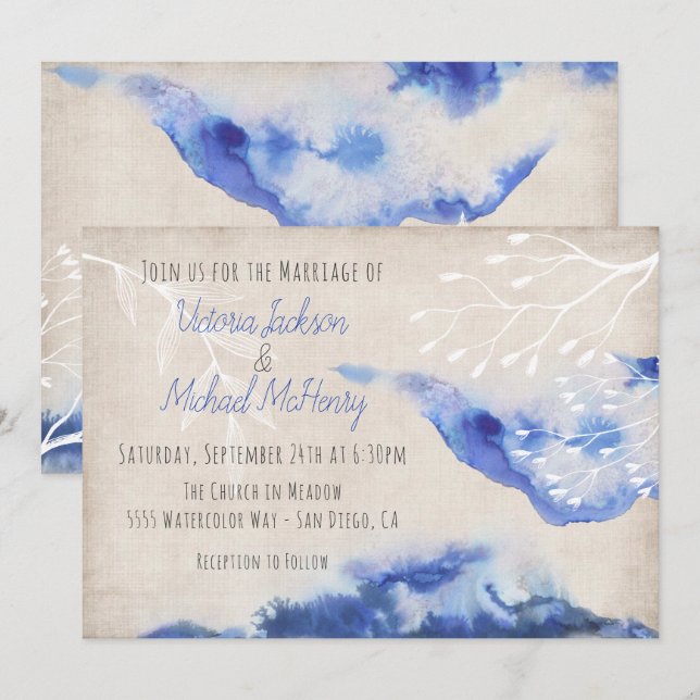 Watercolor Blue Ombre Wedding Invitations (Front/Back)