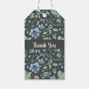 Watercolor Blue on Dark Grey Floral  Gift Tags