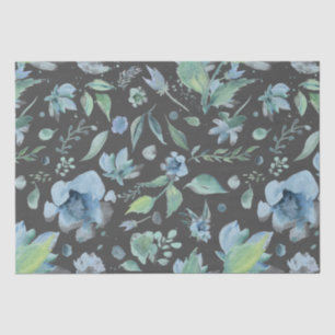 Watercolor Blue on Dark Grey Floral Tissue Paper