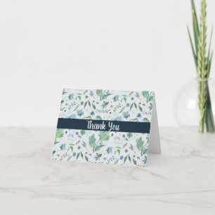 Watercolor Blue on Light Grey Floral Custom  Thank You Card
