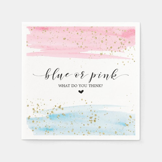 Watercolor Blue or Pink Gender Reveal Napkin (Front)