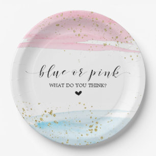 Watercolor Blue or Pink Gender Reveal Party Paper Plate