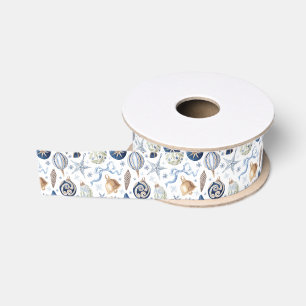 Watercolor Blue Ornaments Christmas Grosgrain Ribbon