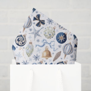 Watercolor Blue Ornaments Christmas Tissue Paper