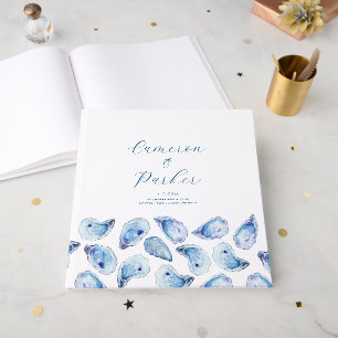 Watercolor Blue Oyster Shell Square Wedding Guest Book