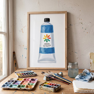 Watercolor Blue Paint Tube Illustration Poster