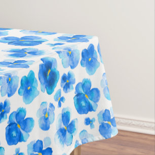 Watercolor blue pansy floral flower tablecloth
