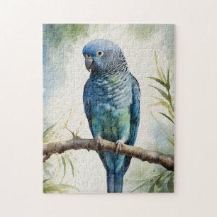 Watercolor Blue Parakeet Eucalyptus Tree Jigsaw Puzzle
