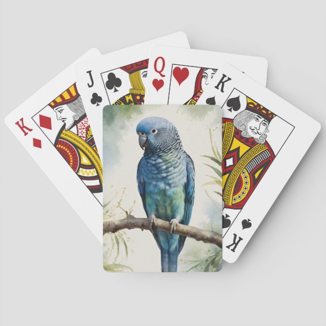 Watercolor Blue Parakeet Eucalyptus Tree Playing Cards (Back)