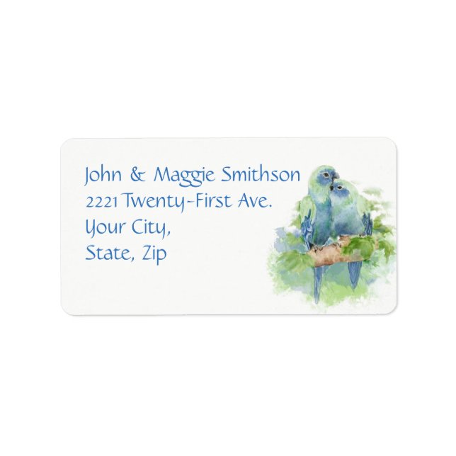 Watercolor Blue Parrot Tropical Bird Address Label (Front)
