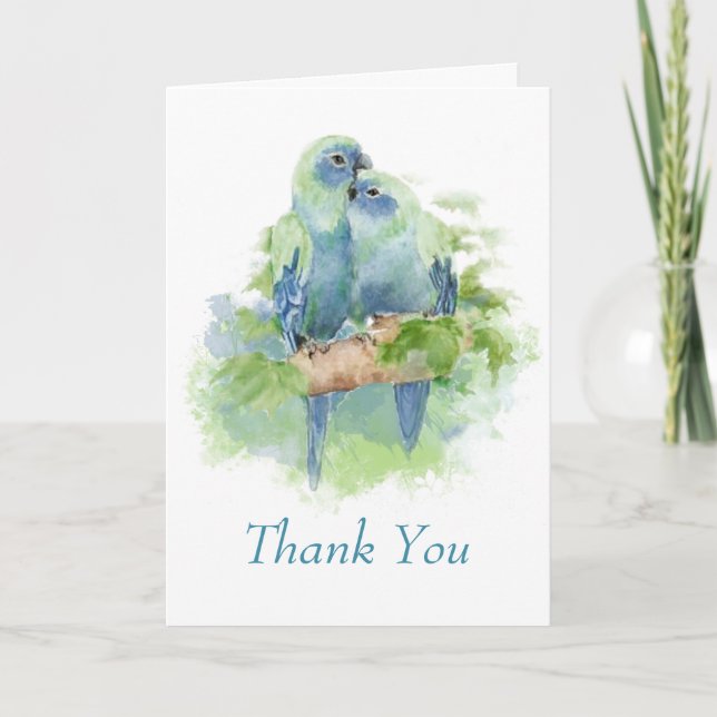 Watercolor Blue Parrot Tropical Wedding Thank you (Front)