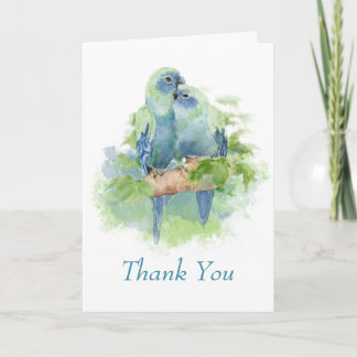 Watercolor Blue Parrot Tropical Wedding Thank you Card