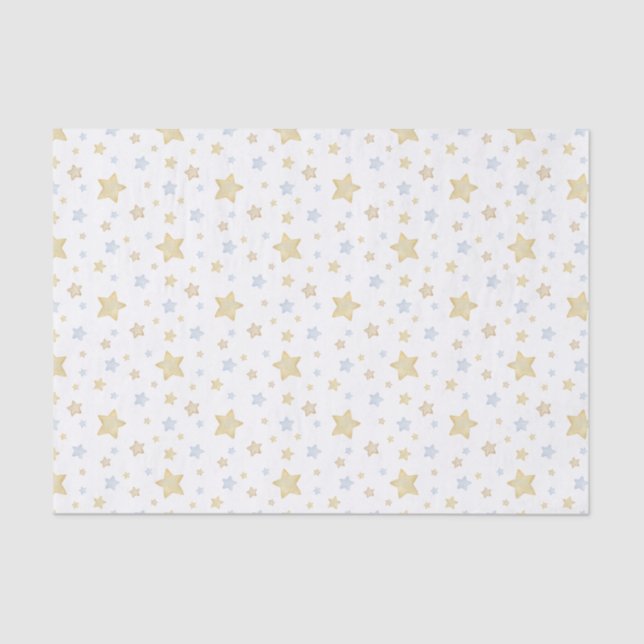 Watercolor Blue Pastel Stars Tissue Paper (Front)