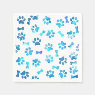 Watercolor Blue Paw Prints Birthday Napkin