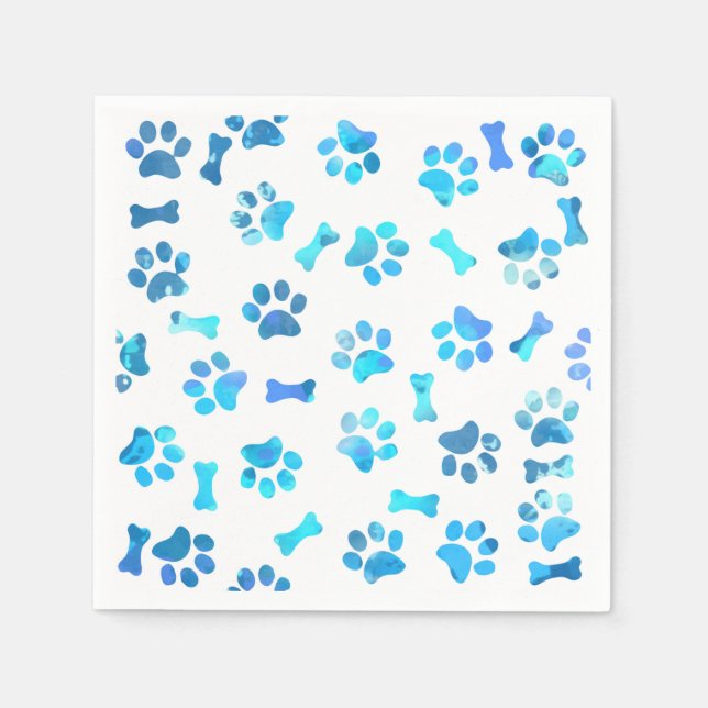Watercolor Blue Paw Prints Birthday Napkin (Front)