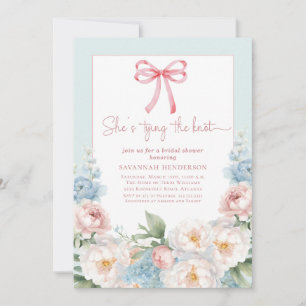 Watercolor Blue Pink Floral Bow Bridal Shower Invitation