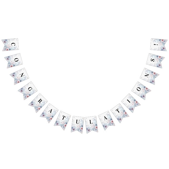 Watercolor Blue Pink Floral Bunting Flag (All)