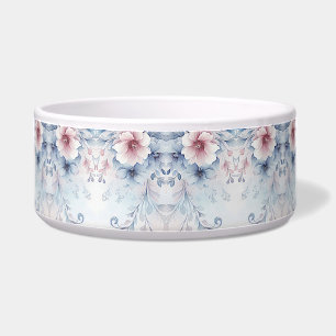 Watercolor Blue Pink Floral Ceramic Pet Bowl