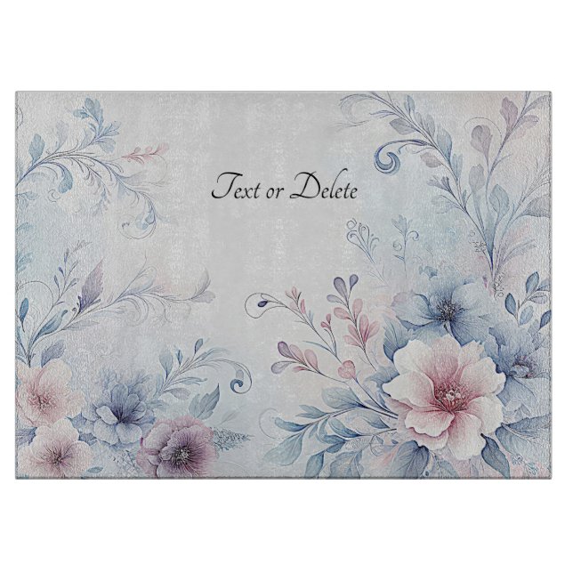 Watercolor Blue Pink Floral Cutting Board (Front)