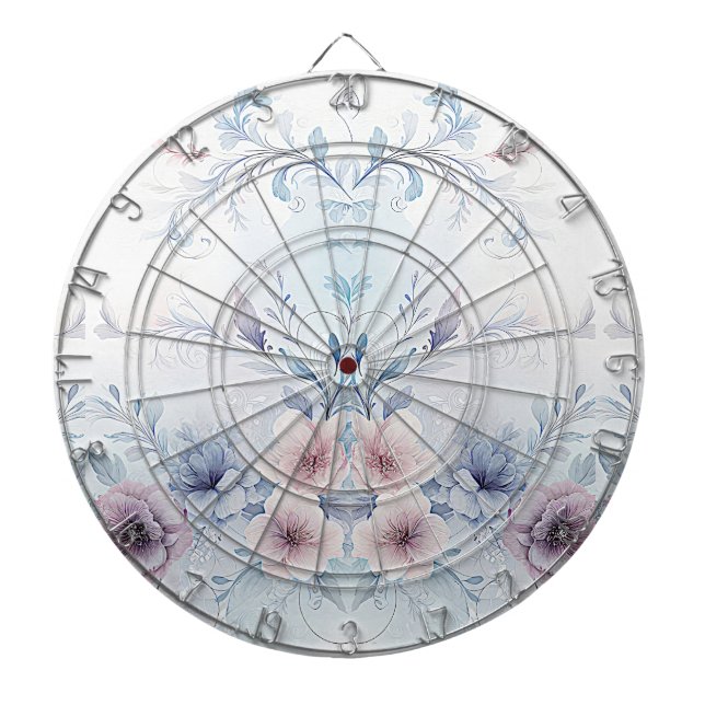 Watercolor Blue Pink Floral Dartboard (Front)
