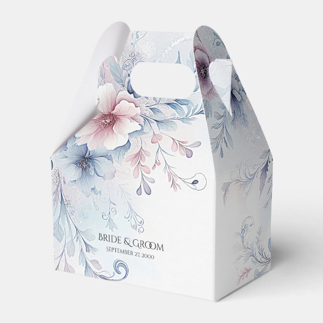 Watercolor Blue Pink Floral Favour Box (Front Side)