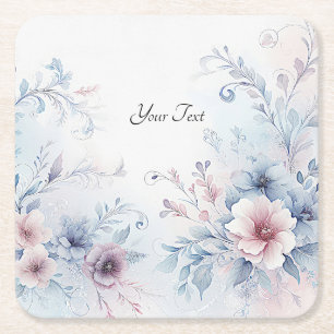 Watercolor Blue Pink Floral Paper Coaster