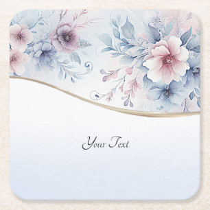 Watercolor Blue Pink Floral Paper Coaster