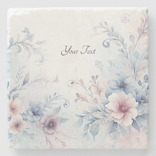 Watercolor Blue Pink Floral Stone Coaster