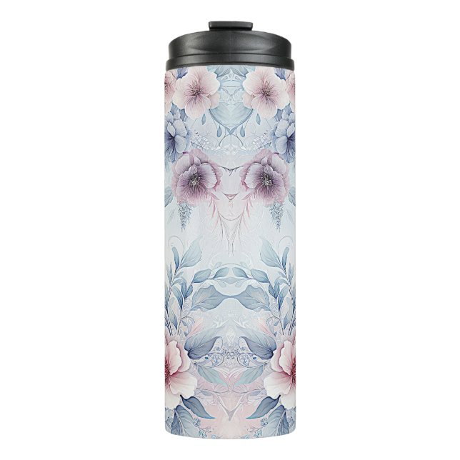 Watercolor Blue Pink Floral Thermal Tumbler (Front)