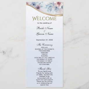 Watercolor Blue Pink Floral Wedding Program Programme