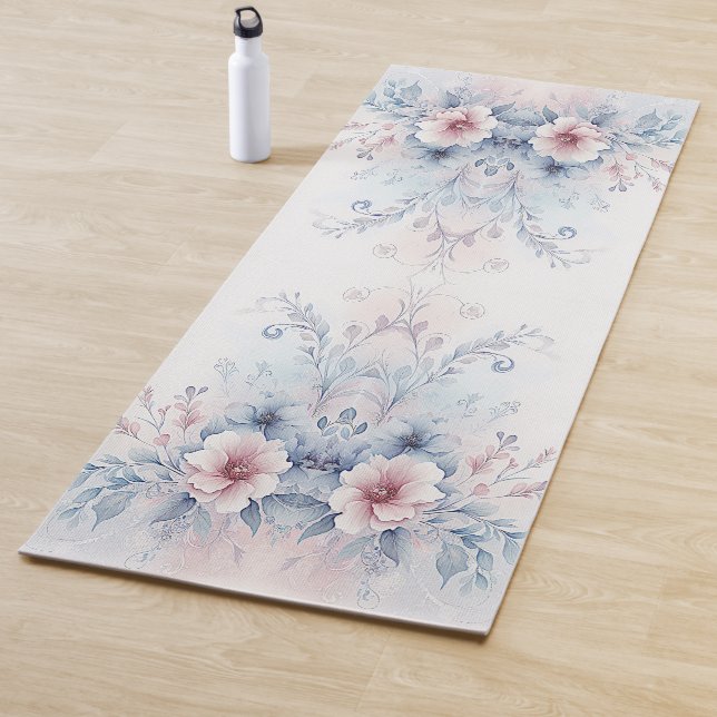 Watercolor Blue Pink Floral Yoga Mat (In Situ)