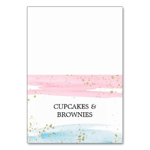 Watercolor Blue Pink Gender Reveal Food Tent Cards