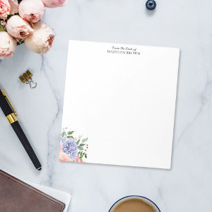 Watercolor Blue Pink Hydrangea Floral Notepad