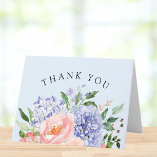 Watercolor Blue Pink Hydrangea Floral Thank You Card