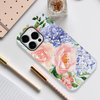 Watercolor Blue Pink Hydrangea Peony Spring Floral Case-Mate iPhone 14 Pro Max Case