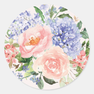 Watercolor Blue Pink Hydrangea Peony Spring Floral Classic Round Sticker