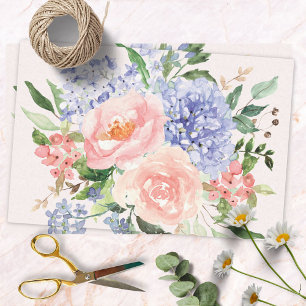 Watercolor Blue Pink Hydrangea Peony Spring Floral Tissue Paper