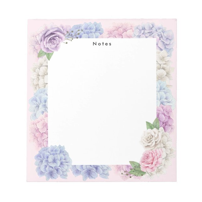 Watercolor Blue Pink Hydrangeas Personalised Notepad (Front)