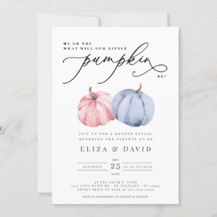  Watercolor Blue Pink Pumpkin Fall Gender Reveal Invitation