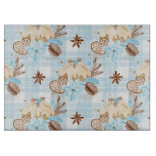 Watercolor Blue Plaid Christmas Cookies & Pudding Cutting Board
