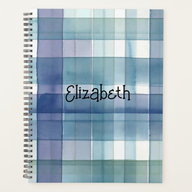 Watercolor Blue Plaid Planner (Front)