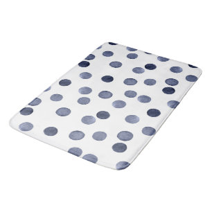 Watercolor . Blue polka dot . Bath Mat